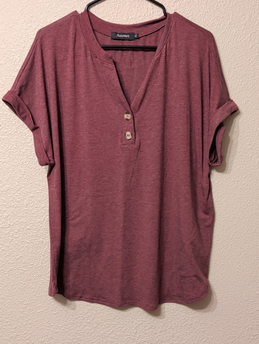 Autonet Mauve Short Sleeve Henley Top